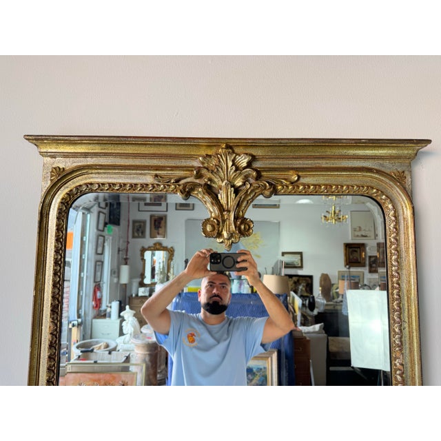 1970s Vintage Italian Hollywood Regency Gold & Silver Leaf Wall Mirror/ Sold For Sale - Image 4 of 12