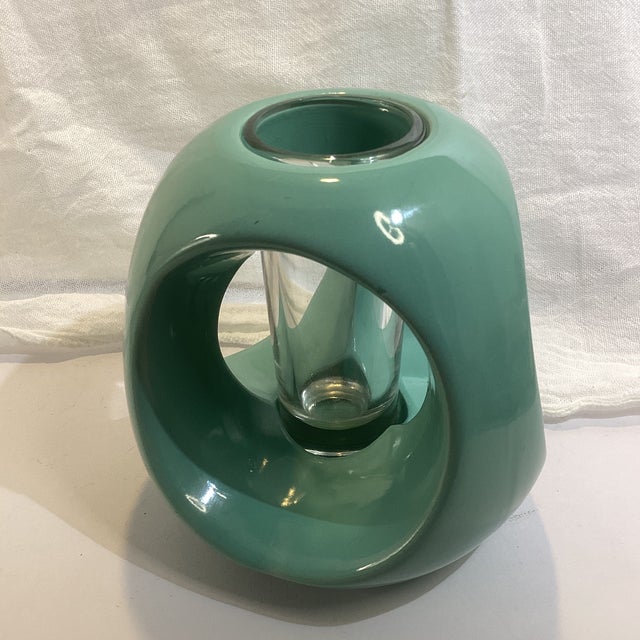 1980s 1980s Turquoise Ceramic Vial Bud Vase For Sale - Image 5 of 10