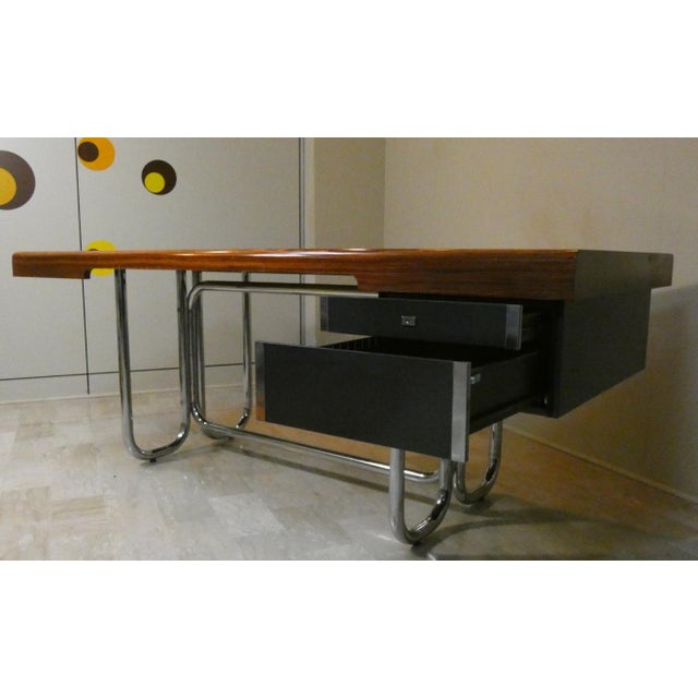 Black Modernist Bauhaus Desk in Wood and Chromed Steel, France, 1950s For Sale - Image 8 of 18