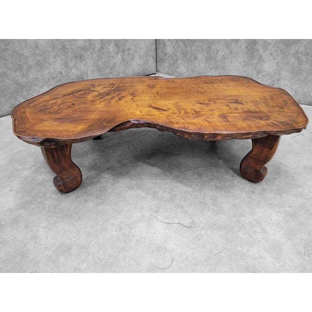 Wood Mid 20th Century Nakashima Style Live Edge Low Profile Rustic Coffee Table For Sale - Image 7 of 7