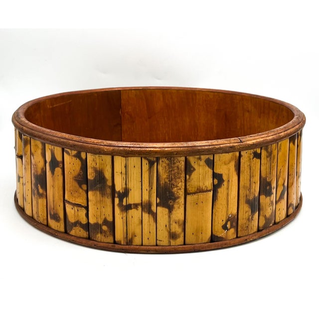Vintage Burnt Bamboo Basket With Woven Rattan Base – Boho / Organic Modern / Tropical For Sale - Image 9 of 12