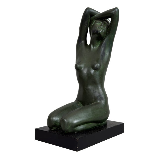 Vintage Ceramic Sculpture of Female Figure on Wooden Base by Francesco Pinton, 20th Century For Sale