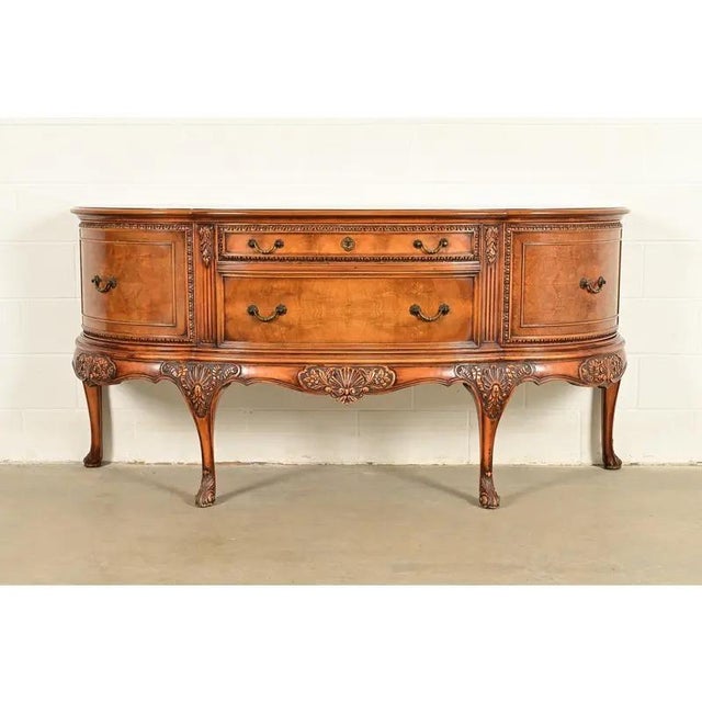 Berkey & Gay Antique Georgian Burled Walnut Bow Front Sideboard or Bar Cabinet, Circa 1920s For Sale - Image 13 of 13