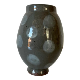 Vintage Green Glazed Studio Pottery Vase With Circle Desing For Sale