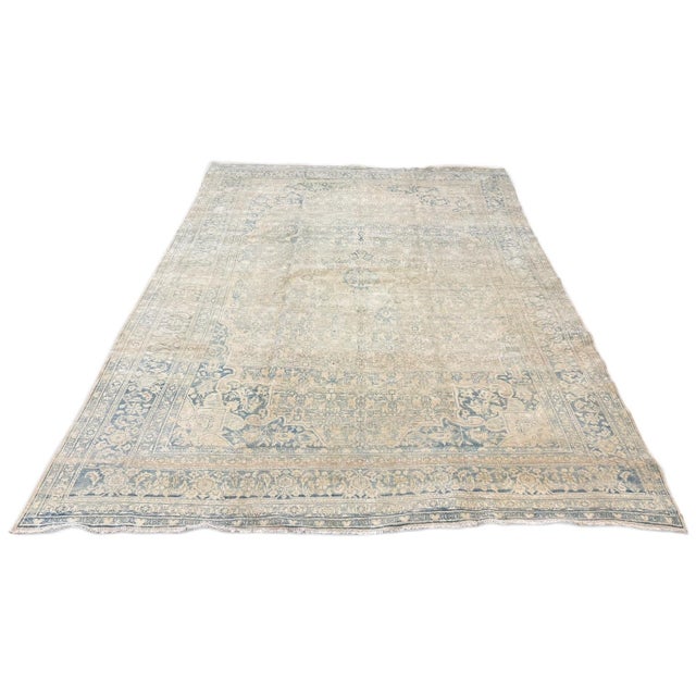 Antique Blue & Ivory Persian Rug – Elegant Faded Floral & Geometric Design For Sale - Image 4 of 4