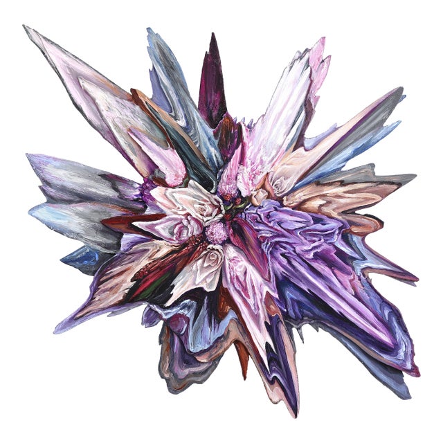 Lilac Hydrangea Glitch - Abstract Vibrant Mixed Media Surreal Sculptural Original Artwork by Kate Tova For Sale