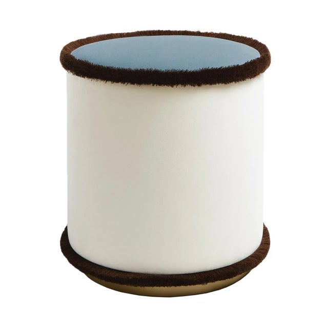 Contemporary The Pouf in Graphic Celeste White Brown from Lo Decor For Sale - Image 3 of 3