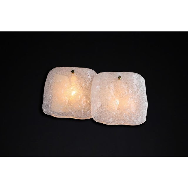 Mid-Century Modern Ice Glass Panel and Brass Wall Light from Kalmar, Austria, 1960s For Sale - Image 3 of 11