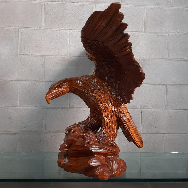Wood Large Golden Eagle Sculpture, 2000s, Wood For Sale - Image 7 of 18