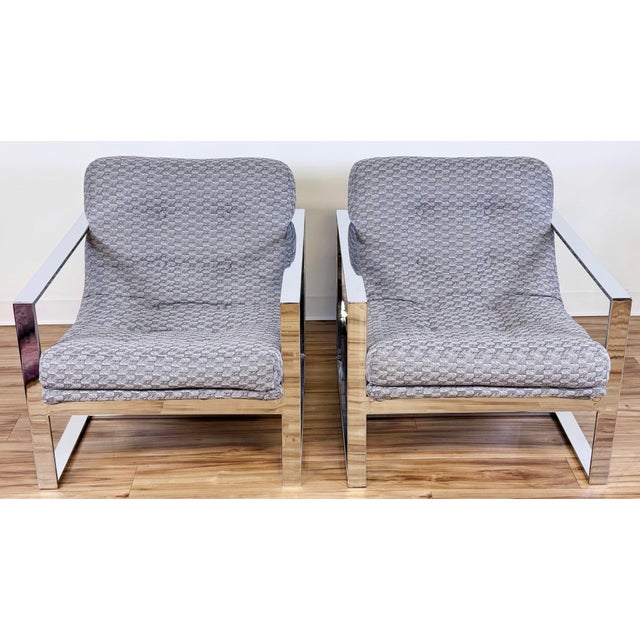 Vintage MCM Milo Baughman Style Chrome Slingback Lounge Chairs, a Pair For Sale In Kansas City - Image 6 of 16