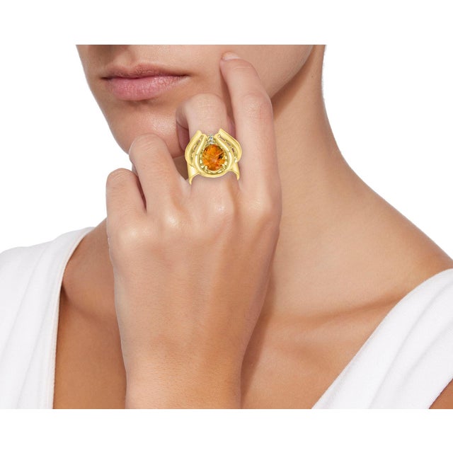 4 Carat Oval Citrine and Diamond Ring in 14 Karat Yellow Gold, Estate For Sale - Image 18 of 18
