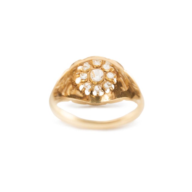 Early 20th Century Antique Victorian 18k Yellow Gold 0.56ct Old Cut Diamond Cluster Engagement Ring, Size 5.5 For Sale - Image 5 of 9