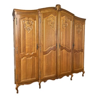 Vintage French Louis XVI Style Oak Four-Door Armoire For Sale