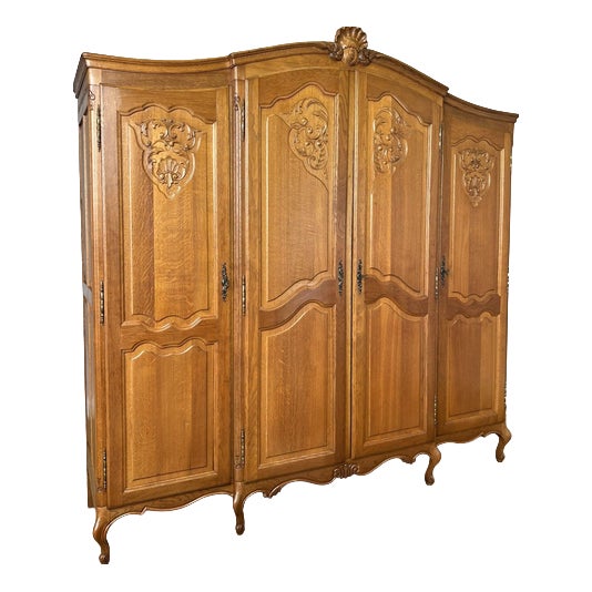 Vintage French Louis XVI Style Oak Four-Door Armoire For Sale