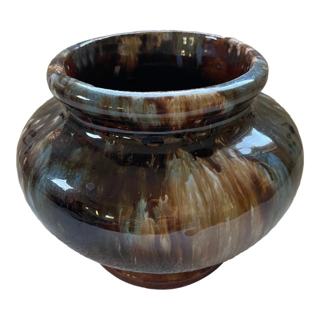 Vintage Arts and Craft Brush McCoy Multicolor Drip Glaze Pottery Vase For Sale