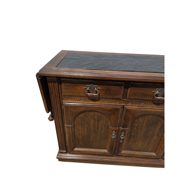 1980s Ethan Allan Charter Oak Jacobean Sideboard Bar Console Server Liquor Cabinet For Sale - Image 5 of 18