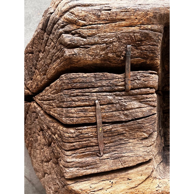 Spanish Antique & Brutalist Hollowed Out Tree Trunk Wooden Planter, 1700 For Sale - Image 10 of 12