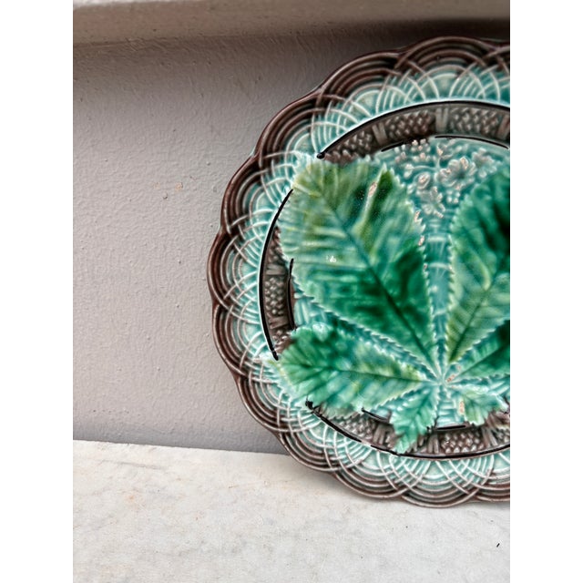 Rustic Majolica Chesnut Leaf Plate Villeroy & Boch, Circa 1890 For Sale - Image 3 of 4