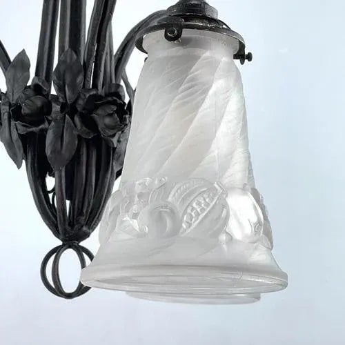 Art Deco Wrought Iron Ceiling Lamp, 1930s For Sale - Image 6 of 10