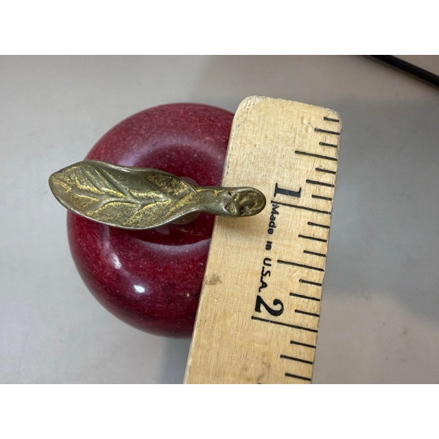 1960s Solid Red Marble Alabaster Apple Paperweight Decor With Brass Stem For Sale In Phoenix - Image 6 of 12