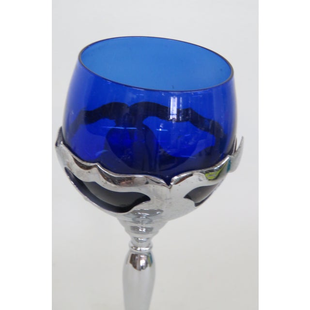 Art Deco Mid 20th Century Farber Bros Art Deco Liquor Cocktail Glass 1920s Cobalt Blue and Chrome For Sale - Image 3 of 12
