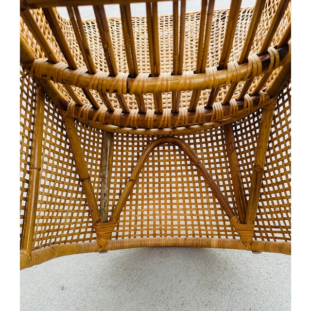 Wood Vintage Coastal Woven Rattan Barrel Dinning Chair For Sale - Image 7 of 8