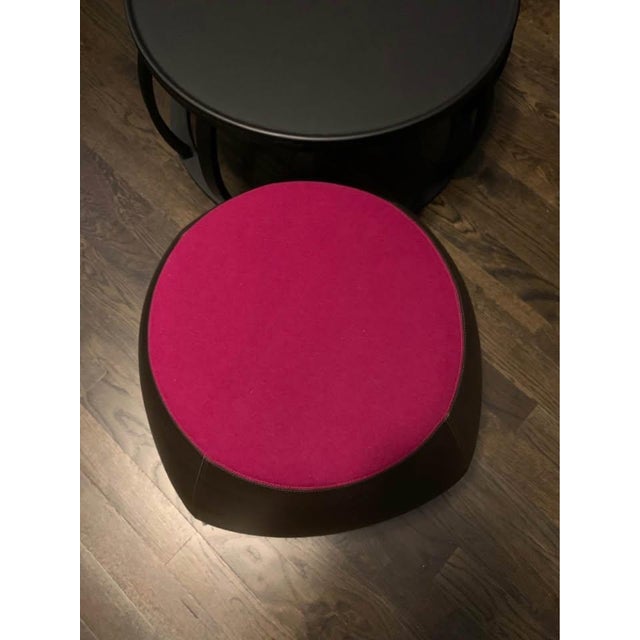 Modern B&b Italia Patricia Urquiola's Espresso Leather With Deep Wine/Plum Boucle Wool Seat Fat-Sofa Ottoman Pouf For Sale - Image 3 of 6