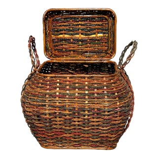 Large Snake Charmer Style Storage Basket With Handles For Sale
