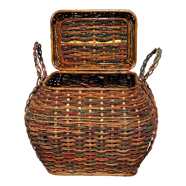 Large Snake Charmer Style Storage Basket With Handles For Sale