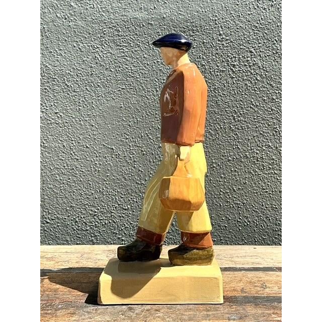Orange Vintage French Emile Just Bachelet for Henriot Ceramic Fisherman For Sale - Image 8 of 12