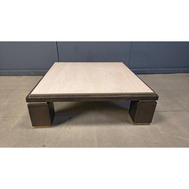 Copper Copper and Travertine Coffee Table from Belgochrom, 1970s For Sale - Image 8 of 9