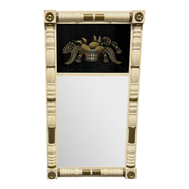 Vintage Hitchcock Federal Style Églomisé Mirror – Neoclassical Gilt & Ivory Frame For Sale