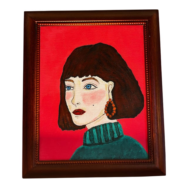 ‘Victoria’ Abstract Acrylic Painting Portrait of Woman on Canvas Board by Artist Nadia Nabhan For Sale