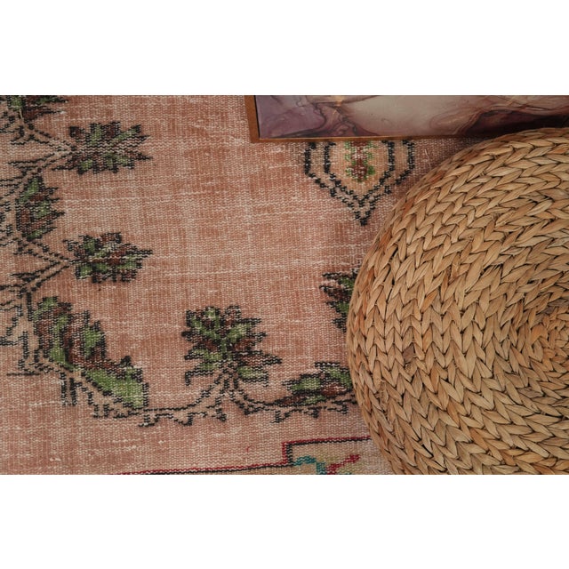 1970s Vintage Turkish Handmade Wool Cotton Pink Area Rug For Sale - Image 10 of 12