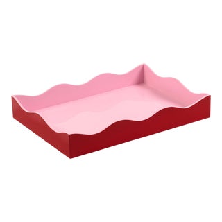 The Lacquer Company for Chairish Belle Rives Tray in Vermillion Red / Pink, Medium For Sale