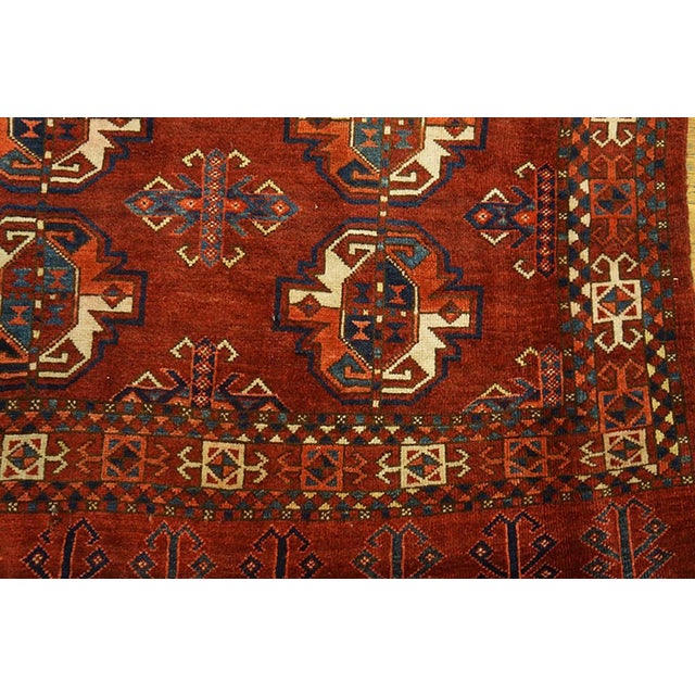 1880s Red Geometric Antique Turkman Ersari Beshir Rug 3'2" X 4'11" Handknotted Wool Carpet For Sale - Image 10 of 18