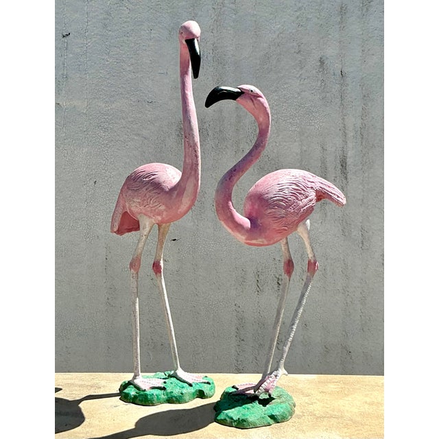 Add a whimsical touch of coastal charm to your décor with this stunning pair of vintage cast iron flamingos. Crafted with...