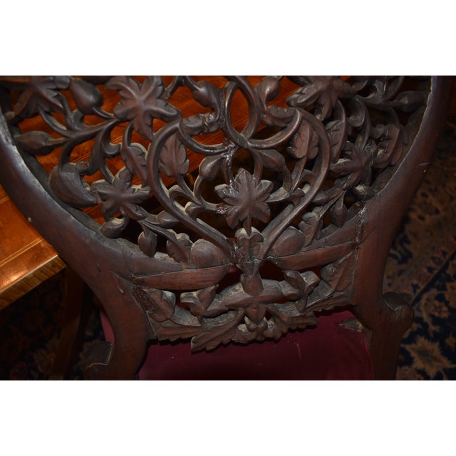 19th Century Set of Four Anglo Indian Rosewood Carved Side Chairs For Sale - Image 10 of 13