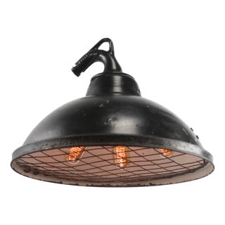 Vintage French Industrial Black Metal & Cast Iron Pendant Light For Sale