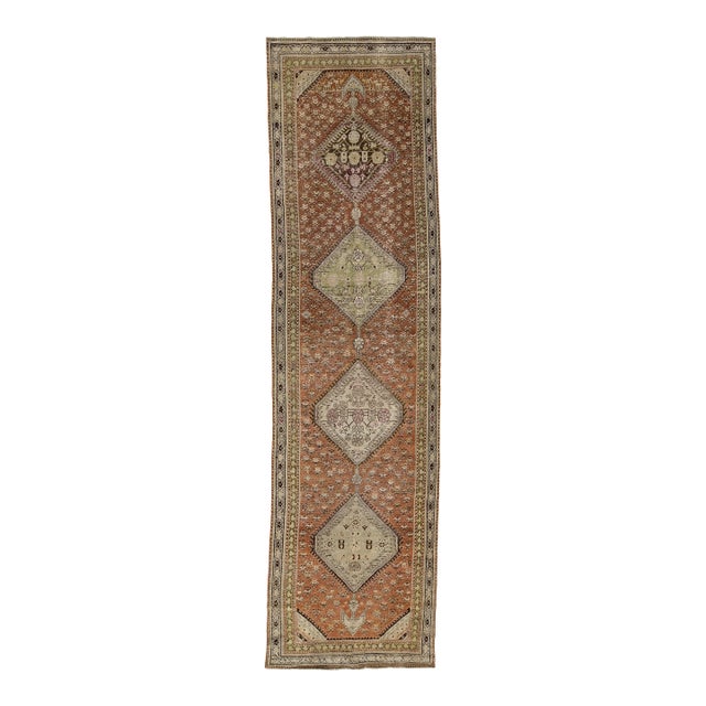 Antique Malayer Runner Rug With Terracotta Field and Geometric Medallions For Sale