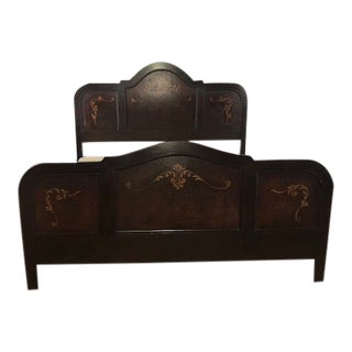 King Size Wood Bed With Hand Painted Detailing For Sale