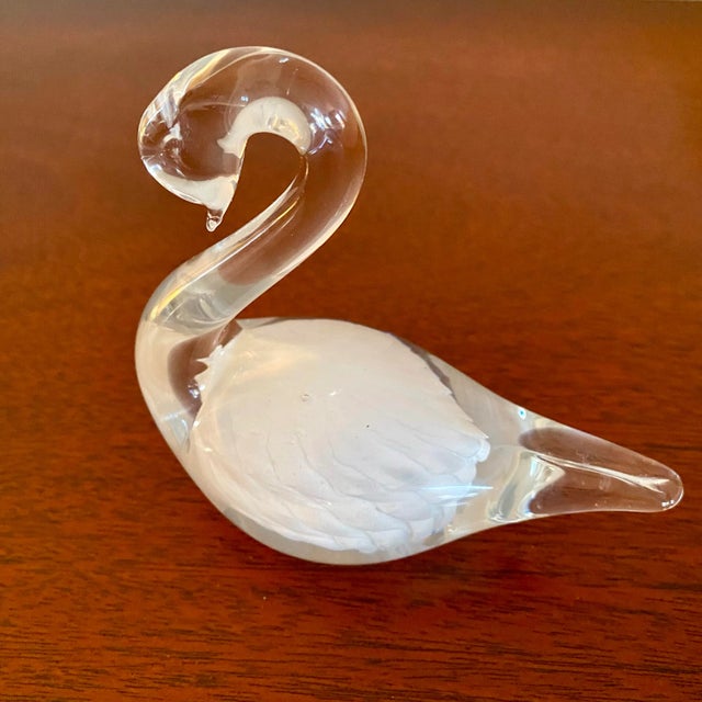 Vintage Glass Swan Figurine Paperweight Fm Konstglas Signed Ronneby Sweden For Sale In Raleigh - Image 6 of 6