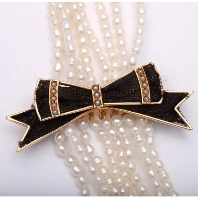 Fabulous Victorian Ribbon and Pearl Bow Brooch on a Pearl Necklace For Sale - Image 4 of 6