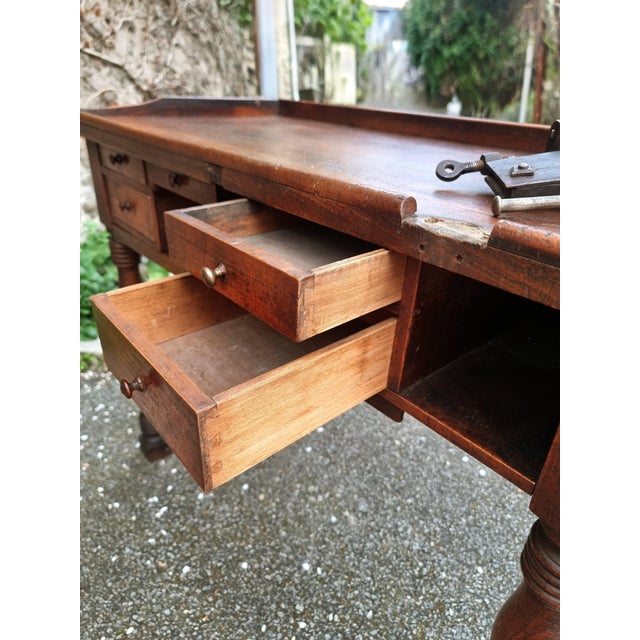 French Watchmakers Workbench with Drawers and Leather Surface, 1900s For Sale - Image 14 of 18