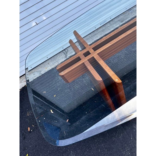 Late 20th Century Mid Century Danish Modern Trekanten Dining Table With Oval Edge Glass Top | by Gustav Gaarde For Sale - Image 5 of 15