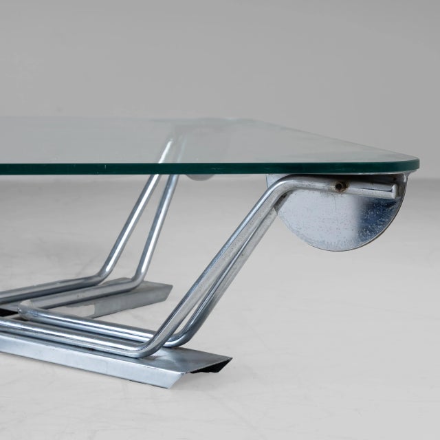 Gray Coffee Table with Glass Top and Steel Frame, 1980s For Sale - Image 8 of 10