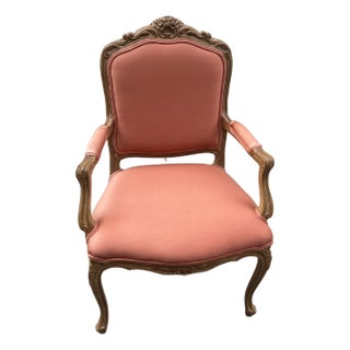 1970s Vintage Salmon Colored Cushions Wooden Chair For Sale