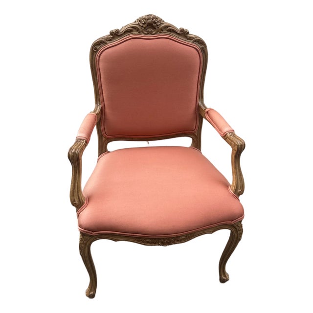1970s Vintage Salmon Colored Cushions Wooden Chair For Sale