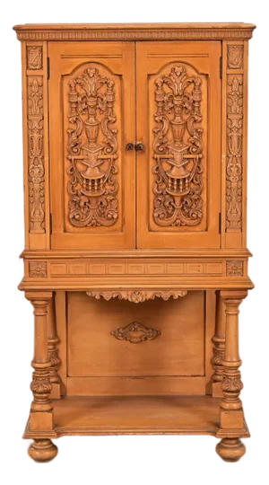 Antique Renaissance Revival Carved Oak Cupboard or Bar Cabinet, Circa 1920s