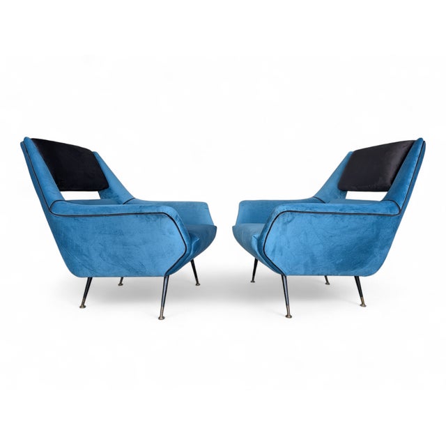 Blue Velvet Living Room Set, 1960s, Set of 3 For Sale - Image 8 of 14